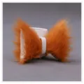 Vue rapprochée de pinces à cheveux chat en peluche orange duveteuse, accessoire Lolita doux. - Q-Oreilles de renard 01 - Camel