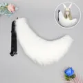 White fluffy cosplay fox tail with black strap plush anime costume animal tail accessory - Phantom Moon Fox Tail - White