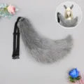 Fluffy grey faux fur animal tail cosplay prop with adjustable straps for dress up events - Phantom Moon Fox Tail - Heather Grey
