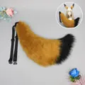 Fluffy plush faux fur fox tail cosplay prop with adjustable waist strap and buckle - Phantom Moon Fox Tail - Camel & Black