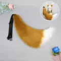 Faux fur fox tail cosplay prop with adjustable strap, fluffy animal tail for Halloween party. - Phantom Moon Fox Tail - Camel & White