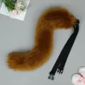 Dark camel faux fur animal tail cos prop with black strap for Halloween party events - Upgraded Animal Tail for Headband Style - Dark Camel