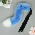 Fluffy faux fur animal tail costume prop in sky blue and white with adjustable black strap. - Upgraded Animal Tail for Headband Style - Sky Blue & White