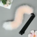 Fluffy faux fur animal tail cosplay prop, light pink and white tail for Halloween party. - Upgraded Animal Tail for Headband Style - Light Pink & White