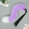 Halloween party cosplay plush fox tail prop, purple and white fluffy beast tail with strap. - Upgraded Animal Tail for Headband Style - Purple & White