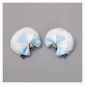 Bonitas horquillas de orejas de oso de peluche con lazos y cascabeles, accesorios estilo Lolita. - Pinzas para el cabello de orejas de oso 03 - Blanco y azul