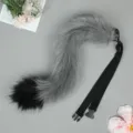 Fluffy grey and black faux fur tail cosplay prop for Halloween party and anime events. - Upgraded Animal Tail Headband Style - Grey and Black