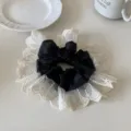 Elegant black and white four-layer lace scrunchie hair tie for stylish women's hair accessories - Black Patchwork Lace