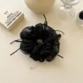Grand chouchou en organza noir avec rubans élégants pour décoration de cheveux - Style Noeud en Résille / Noir
