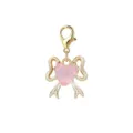 Detailed view of a pink heart and gold bow jewelry charm with a secure lobster clasp - Bowknot Heart Gem Style (LXK-DGB2037)