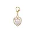 Close-up detail of a pink heart charm pendant with small pearl border - Pink and White Gradient Artificial Pearl Heart (LXK-DGB1812)