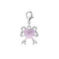 Detailed view of silver bow charm with pink translucent heart and lobster clasp - Bowknot Pink Heart Style (LXK-DGB2025)