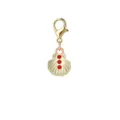 Gouden karabijnsluiting bedeltje met schelpontwerp en drie rode kristallen accenten - Rood Gestippelde Sint-jakobsschelp Vorm (LXK-DGB1616)