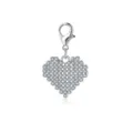 Close-up of silver-tone heart charm pendant with sparkling crystals and lobster clasp - Silver Full Rhinestone Heart Style (LXK-MDF345)