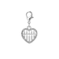 Close-up of silver heart-shaped abacus charm with crystal inlay and lobster clasp - Rhinestone Heart Abacus Style (LXK-MDF107)