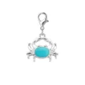 Zilveren krab hanger met karabijnsluiting en blauwe steen voor DIY sieraden maken. - Blauwe Edelsteen Krab Stijl (LXK-WU11)
