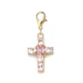 Close-up view of pink crystal cross charm with gold lobster clasp for DIY jewelry - Pink Cross (LXK-DGB2514) / 1 Piece / Gold