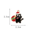 Pendentif chat noir de Noël en émail avec bonnet de Noël et sac cadeau, 2.5x2.2cm - 04-Chat Noir avec Cadeau