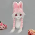 Rosa plüschige kig kaninchenkopf cosplay perücke mit langen geflochtenen zöpfen anime. - Kaninchen Maskottchen Kopf / Rosa Weiß