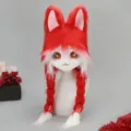 Plüsch tierkopf cosplay perücke rot weiß verlauf lange geflechte anime maske zubehör - Kaninchen Maskottchen Kopf / Rot Weiß