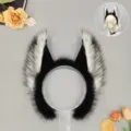 Diadema esponjosa en blanco y negro con orejas de animal lobo cosplay gótico punk accesorio - Diadema de Orejas de Zorro / Blanco