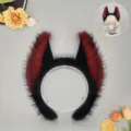 Diadema de orejas de animal de felpa negra y roja, accesorio de cosplay de demonio lobo. - Diadema de Orejas de Zorro / Rojo