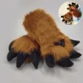 Guanti di zampe di animale in peluche marrone, simpatiche mani in pelliccia cosplay per fiera. - Zampe di lucertola drago di peluche - Cammello e nero
