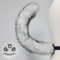 Fluffy white grey cosplay tail and animal ears set for Halloween dress up and anime conventions. - Phantom Wolf Tail / White