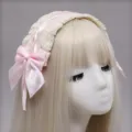 Diadema de encaje hecha a mano con lazo rosa dulce Lolita accesorios para el cabello bonitos - Rosa Claro