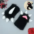 Guanti con zampe di animale peluche simpatici cosplay fatti a mano oggetti di scena - Costumi da drago esplosivo - Nero e bianco