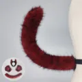 Red black plush wolf tail beast ears cosplay set dark Halloween party prop costume accessories - Phantom Wolf Tail / Burgundy