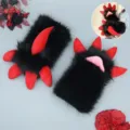 Guanti di zampa di drago in peluche cosplay fatti a mano accessori costume animale - Costumi da drago esplosivo - Nero e rosso