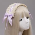 Diadema de encaje hecha a mano con lazo morado, accesorio de pelo Lolita cosplay. - Púrpura