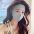 Masque de protection solaire gris intégral respirant facekini pour extérieur UV - Full Face Protection Style / Gris clair