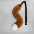 Faux fur animal tail cosplay prop, fluffy wolf fox tail with adjustable strap for party. - Upgraded Animal Tail Headband Style - Camel and White