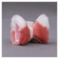 Rosa blanco esponjoso orejas de animales pinzas de pelo Lolita lindo peluche gato zorro - Orejas de zorro puntiagudas Q - Exterior rosa sandía y blanco, interior rosa
