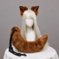 Brown plush fox ears and tail cosplay set, fluffy animal headband with adjustable tail strap. - One Size / Brown