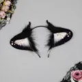 Dark gothic demon cat ears headband with horns and butterfly chain, deep purple variant. - Demon Wind Chime / Deep purple
