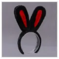 Cerchietto per capelli con orecchie da coniglio in peluche nero, accessorio cosplay Lolita e JK. - Q-Cerchietto con orecchie da coniglio modello D - nero e rosso