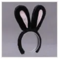 Cerchietto con orecchie di coniglio peluche nero accessorio capelli carino JK Lolita per cosplay - Cerchietto orecchie da coniglio Q Stile D - Nero e rosa