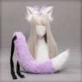 Plush fox ears and tail cosplay accessory set with adjustable strap in purple white. - One Size / Purple and White
