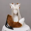 Fluffy faux fur fox ears headband and tail cosplay costume accessory set in brown and white - One Size / Brown and White