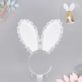 Dulce Lolita blanco encaje felpa orejas de conejo diadema KC accesorios pelo moda - Talla única / Orejas de conejo - Blanco