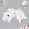 Dulce diadema de encaje blanco Lolita para el cabello con lazo y pedrería para mujeres. - Talla única / Diadema de conejo - Blanco
