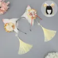 Χειροποίητη στέκα αυτιών αλεπούς anime cosplay hanfu αξεσουάρ μαλλιών με φούντες λουλούδια - Chihu Huachao - κίτρινο