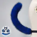 Plush anime cosplay tail and ears set, dark blue fluffy animal costume accessories for party. - Phantom Wolf Tail / Sapphire Blue
