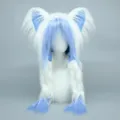 Flauschige Anime Katzenohren Mütze, Y2K Plüsch Ohrenklappen Mütze für Cosplay und Alltag. - Quasten-Katzenohren - Weiß & Blau
