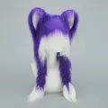 Χαριτωμένο anime cosplay βελούδινο καπέλο μωβ λευκό ντεγκραντέ αυτιά γάτας πλεξούδα - Γάτα με φούντες - Μοβ και λευκό