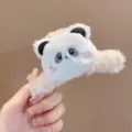 Pince à cheveux panda en peluche mignonne pour cheveux épais en fausse fourrure blanche - Pince Double Face Panda en Peluche