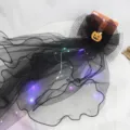 Black Halloween bride veil hair accessory with LED lights and glittery pumpkin bow - 4# Pumpkin Lace Streamer Comb (With Light)